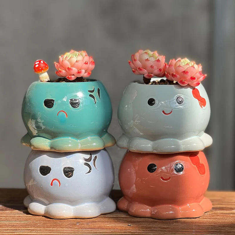 Small Octopus Meat Flowerpot New Exquisite Hand-painted Ceramic Plant Meat Special Creative Lovely Animal Flowerpots