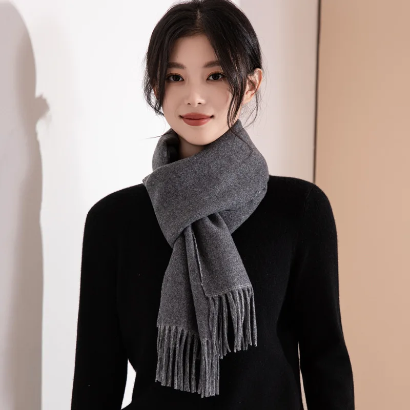 220 * 30CM New Wool Scarf Winter Solid Color Double-sided Color Matching Cashmere Scarf Shawl Dual-purpose Lengthened Thickened