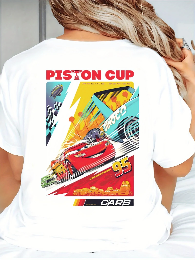 متعة 2025 الصيف بيع سيارات البرق ماكوين طباعة المرأة تيز ديزني ذات علامة تجارية مشتركة تي شيرت لكل من الرجال والنساء في 2025 أفضل Y2k