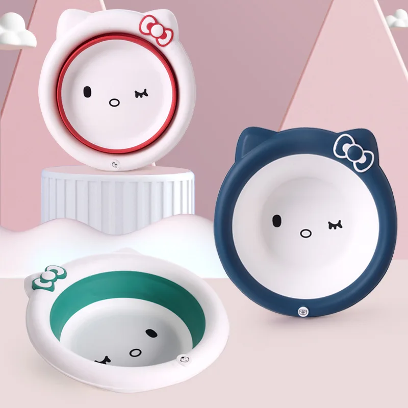 Hot Miniso Kawaii Fold Baby Wash Basin Hello Kitty Cartoon Cute Portable Thicken Laundry Footbath Fashion Home New Style Kit