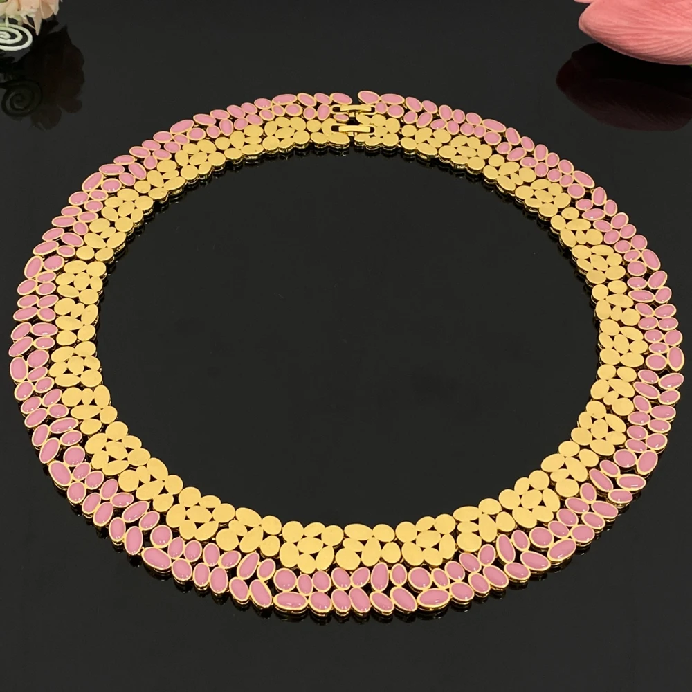 Flora Fashion Exquisite Jewelry Set Gold Plated Copper 4PCS Necklace Earrings Bracelet Ring Gift for Women Party