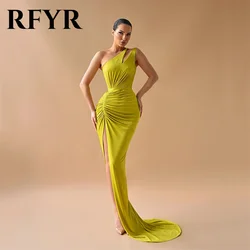 RFYR Yellow Evening Dress Cut Out  فستان سهرة Sexy One Shoulder Mermaid Prom Dress Sexy Satin Vestidos De Noche Customized