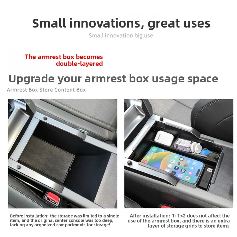Center Console Organizer Tray for BYD Qin L DM-i 2024-2025 Armrest Storage Box with Anti-Slip Mat Drop-in ABS Interior Accessory