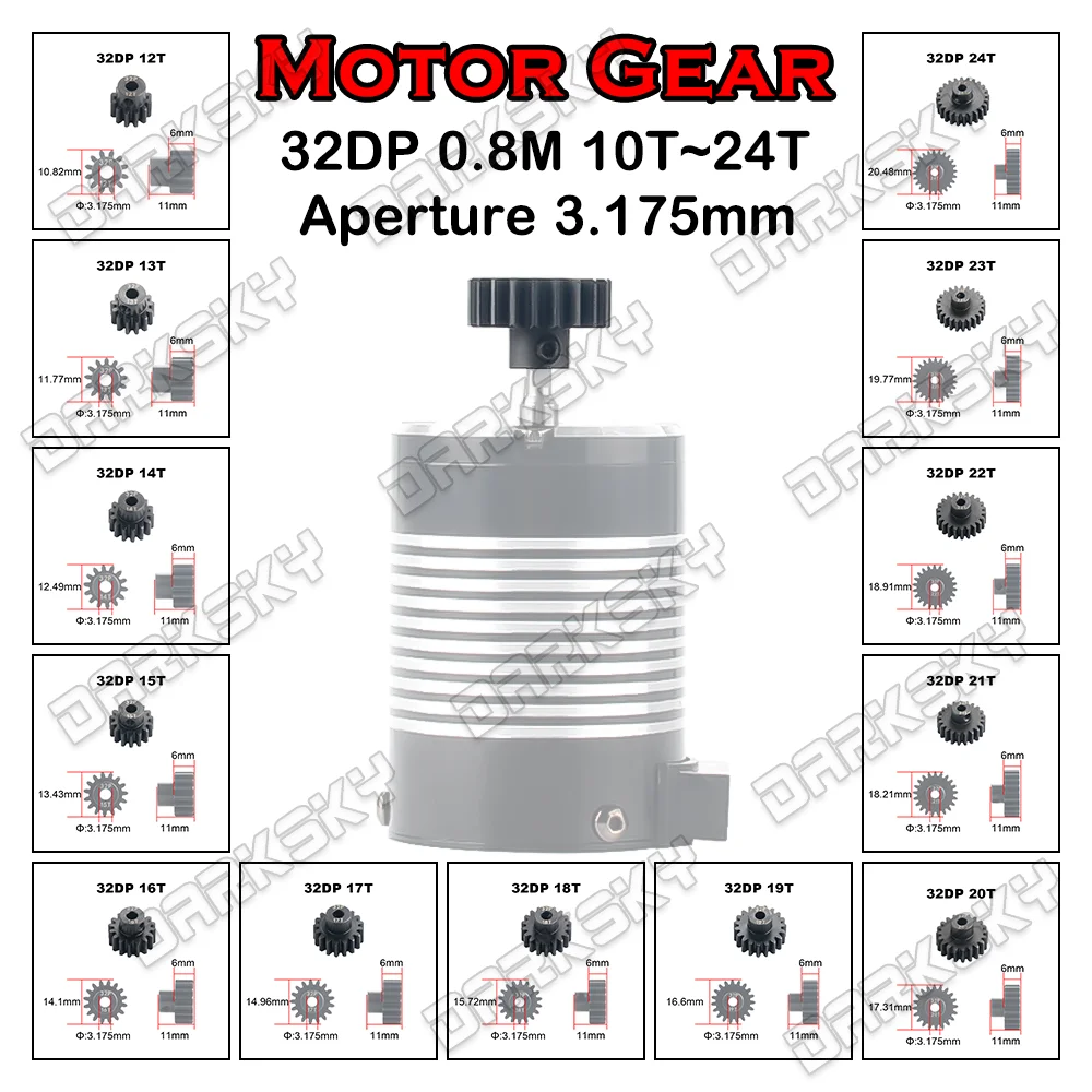 PYFORE RC Motor Getriebe 0,8 M 32DP 3,175mm Blende 10T ~ 24T Für RC Modell Autos Crawler Buggy Zubehör