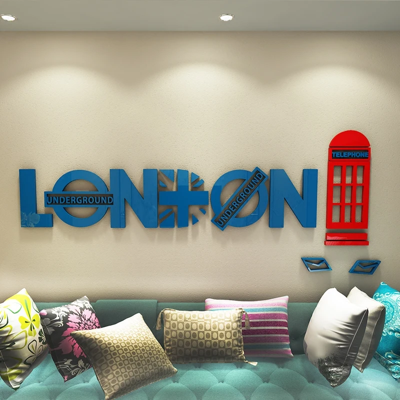 WS80 Creative English London telephone booth 3D acrylic Wall Sticker Living Room Sofa Background Wall Decorative Wall Sticker