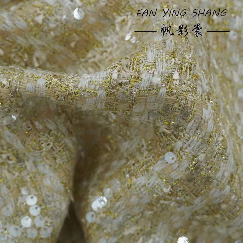 

2025 Fashion The Gold Sequins Tweed Fabric For Coat Telas Costura Tissus Couture ткань Sewing Stoffe Tecido Diy Cloth