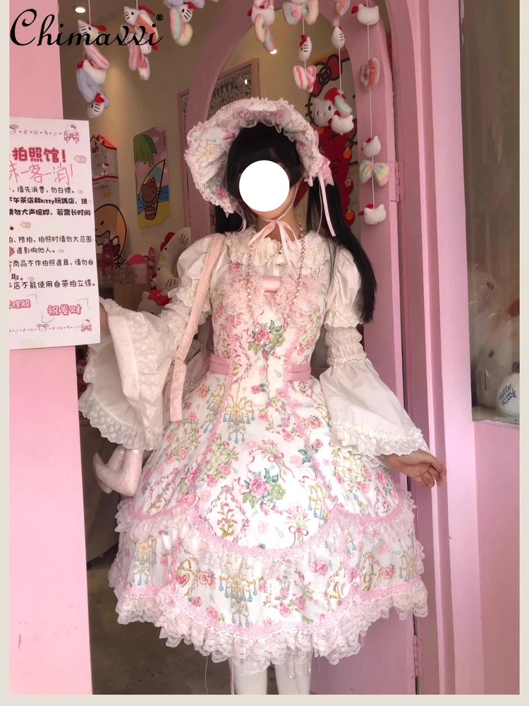 

Платье принцессы Лолиты на подтяжках, женское новое осеннее платье 2022, супер фея, кружево, сладкий принт, тонкие темпераментные платья Cla Jsk, женские платья