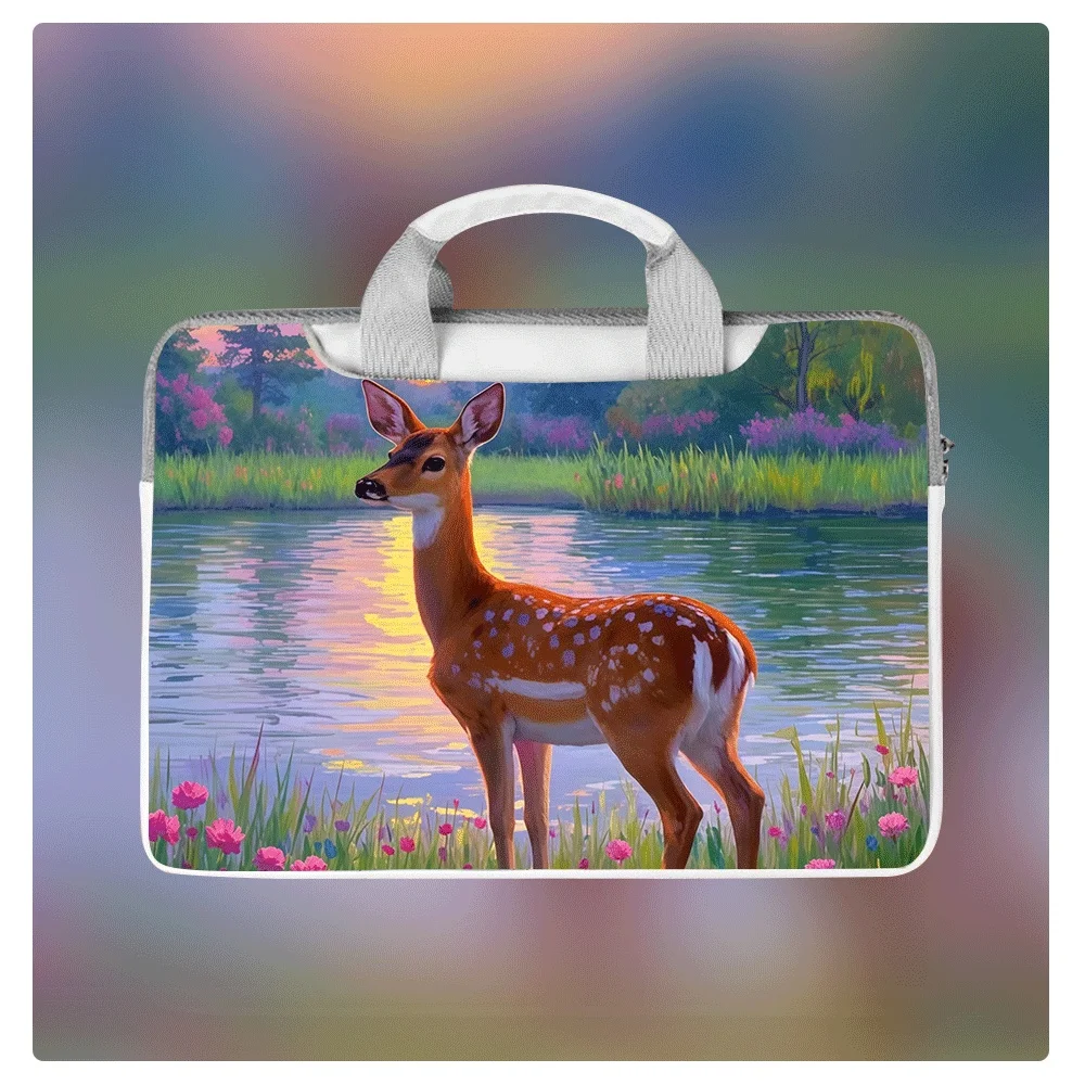 

Kawaii Deer Print Laptop Storage Bag 16 Inches Waterproof Large-capacity Tablet Protective Cover Cross-body Bag Briefcase Gift
