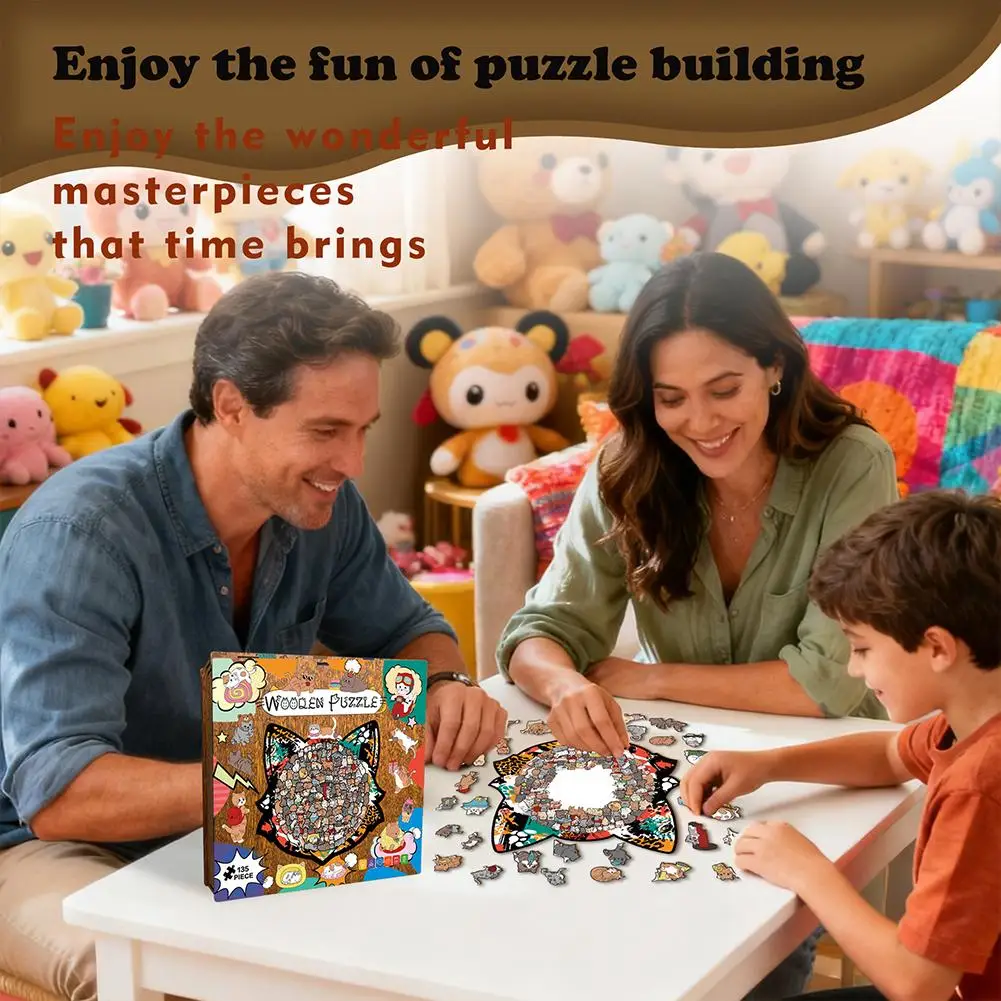 135PCS Kat-vormige Houten Puzzel Onregelmatige Hond Puzzelstukjes Stress-Relief Spel Verjaardagscadeautjes voor Huisdecoratie