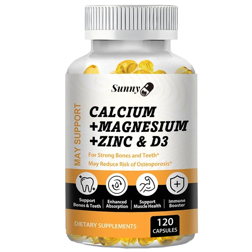 Calcium Magnesium Zinc & Vitamin D3 Capsules for Strong Bones and Teeth, Easy To Absorb, Non-GMO, Gluten-free