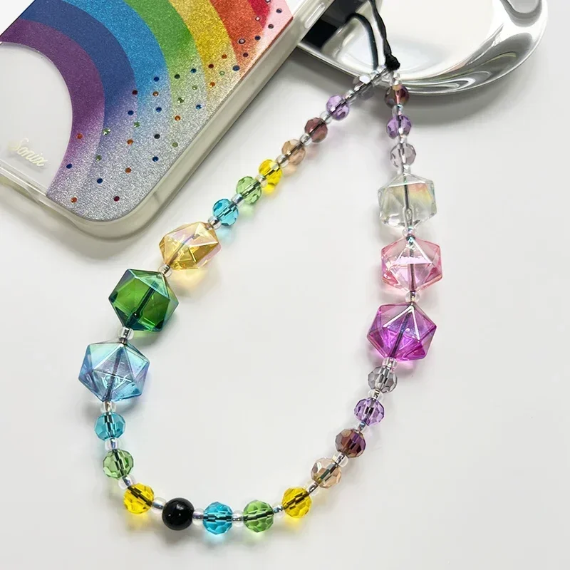 

Colorful Prismatic Crystal Phone Case Chains Irregular Glass Crystal Beaded Mobile Phone Charm Strap Anti-loss Keychain Pendant