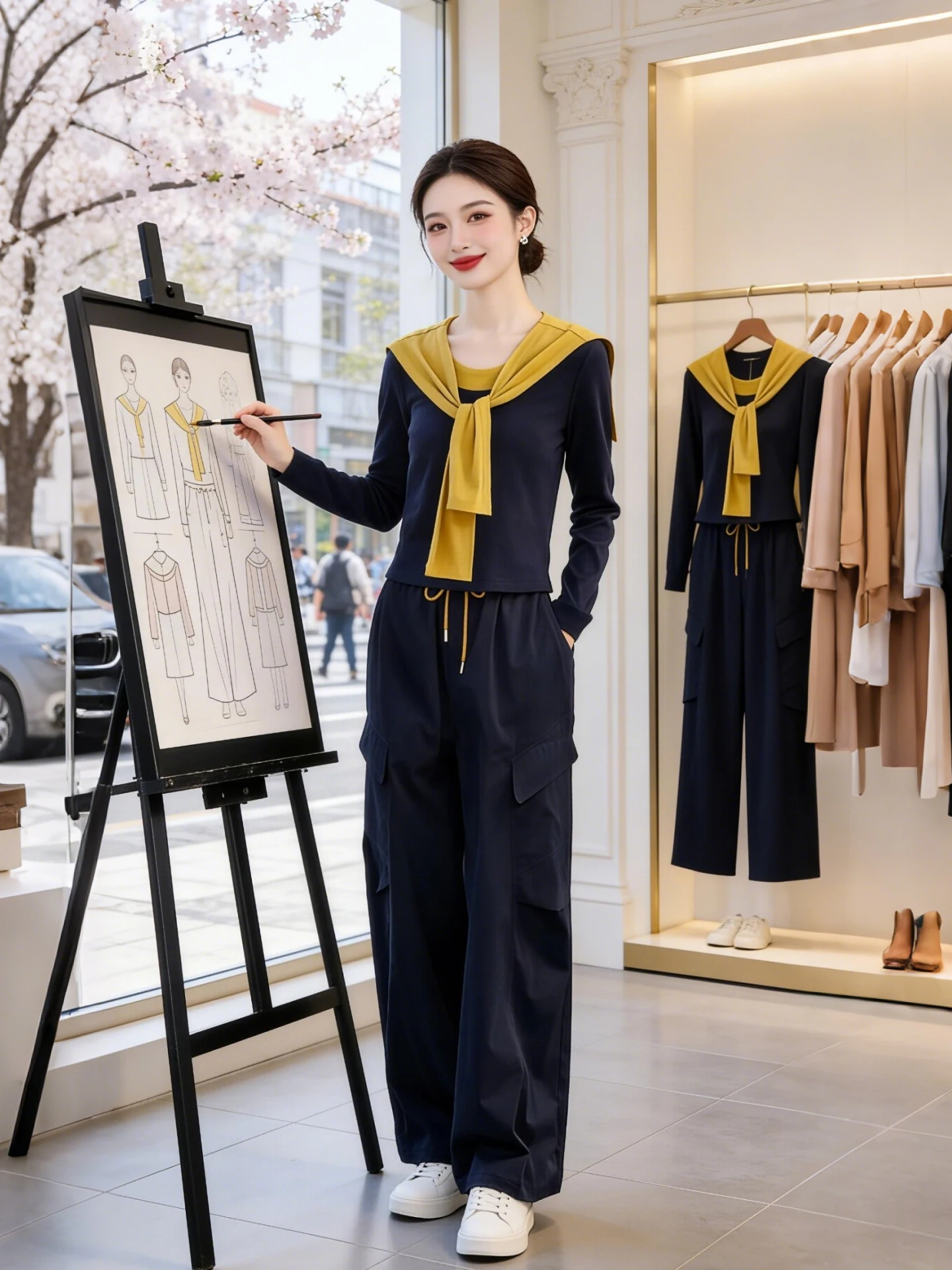 

Color Block Long Sleeve Shirt And Wide Leg Pants Two Piece Set for Women Commute Style Spring Fashion Casual Comfortable Suit