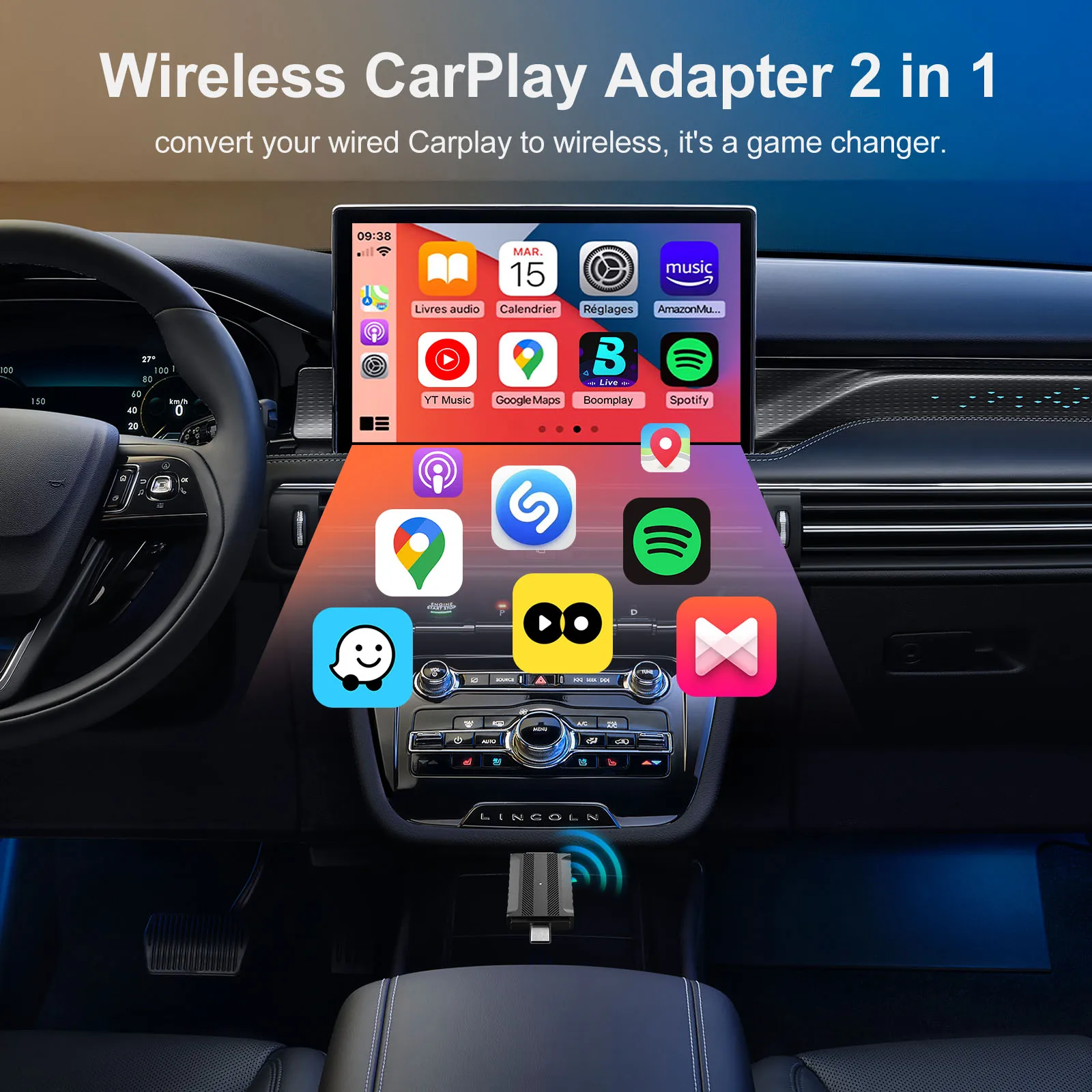 Iheylinkit-ミニワイヤレスカーラジオ,Android,Carplay,自動アダプター,スマートUSBドングル,プラグアンドプレイ,2in 1, 2.4, 5GHz,カーラジオ,新品