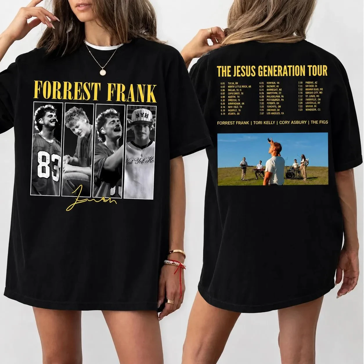 Camiseta FORREST FRANK The Jesus Generation Tour 2026 para Homens e Mulheres, Camiseta Cristã Vintage Grunge Preta