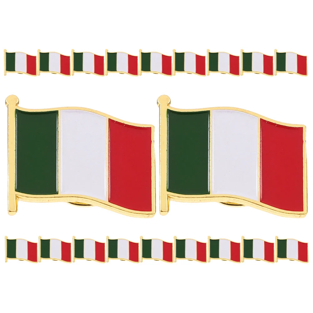 20 Pcs Italian Flag Brooch Men Suit Pin Scarf Iron Metal Decorative Coat Countries Italy