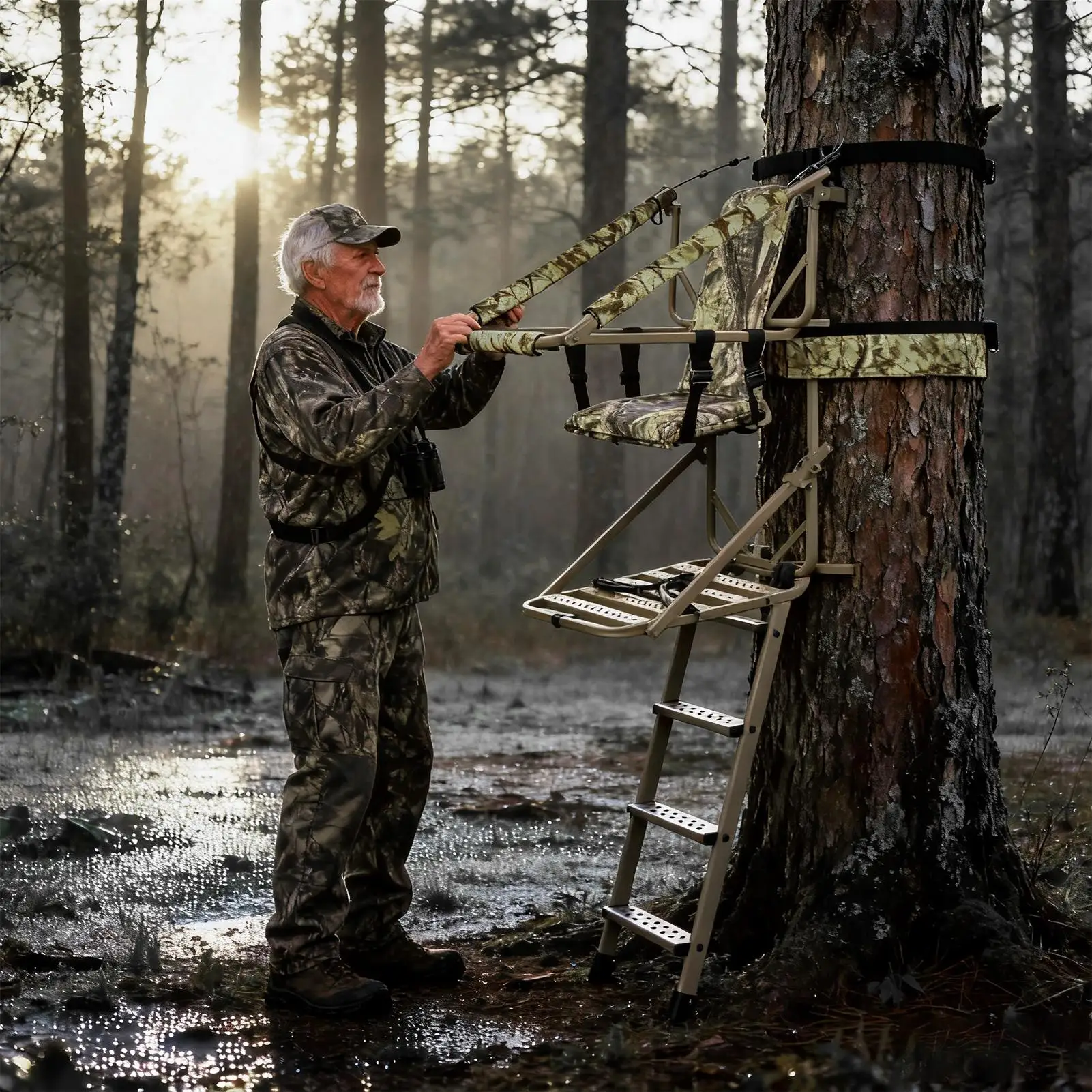 سلم حامل الملحقات عدم الانزلاق التمويه حامي ترايبود الغزلان حامل حماية الوسادة للتخييم في الهواء الطلق الرياضة تسلق الراحة