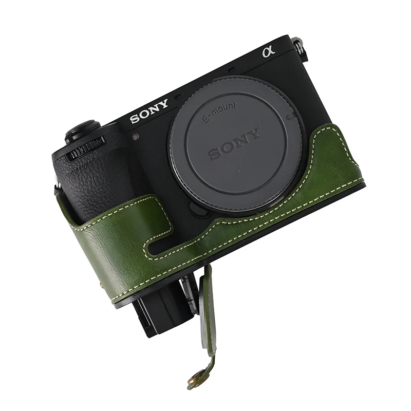 New Arrival PU Leather Bag Body Half Case for SONY A6700 Protective Sleeve Box Base with Hand Strap