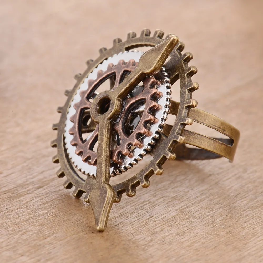 Hot Selling New Retro Steampunk 3-ring Clock Gear Ring Hand Accessory Europe and America Punk Hiphop Industrial Style Jewelry
