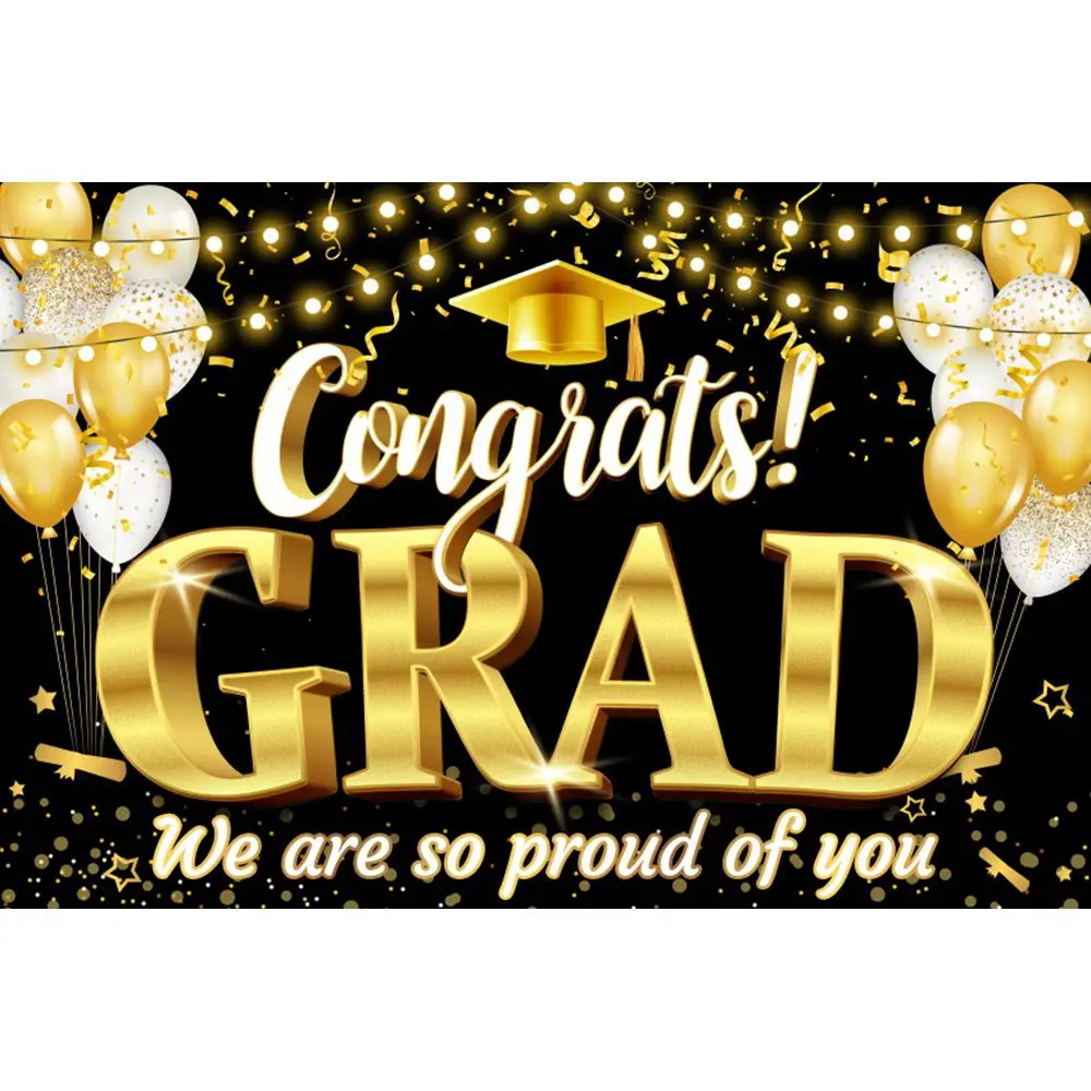 2025 Happy Graduation Backdrop Glitter Balloon Bachelor Cap Grad Class of Graduates Party Photography Background Decor