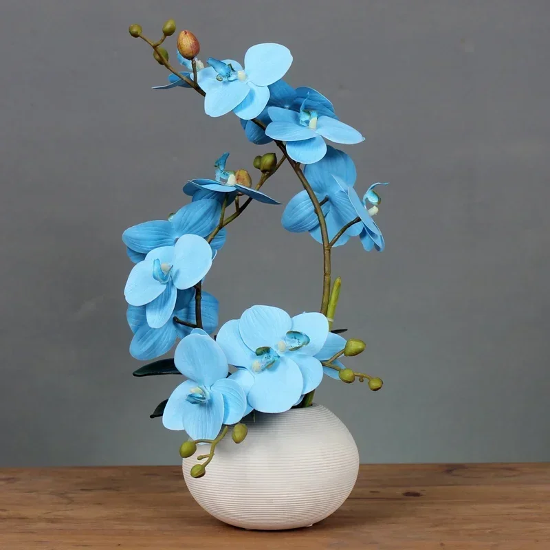 Nowoczesny Minimalistyczny Wazon Ceramiczny + Fałszywy Kwiat Phalaenopsis Zestaw Figurki Rękodzieło Dekoracja Dom Salon Stół Ozdoby Kawowe