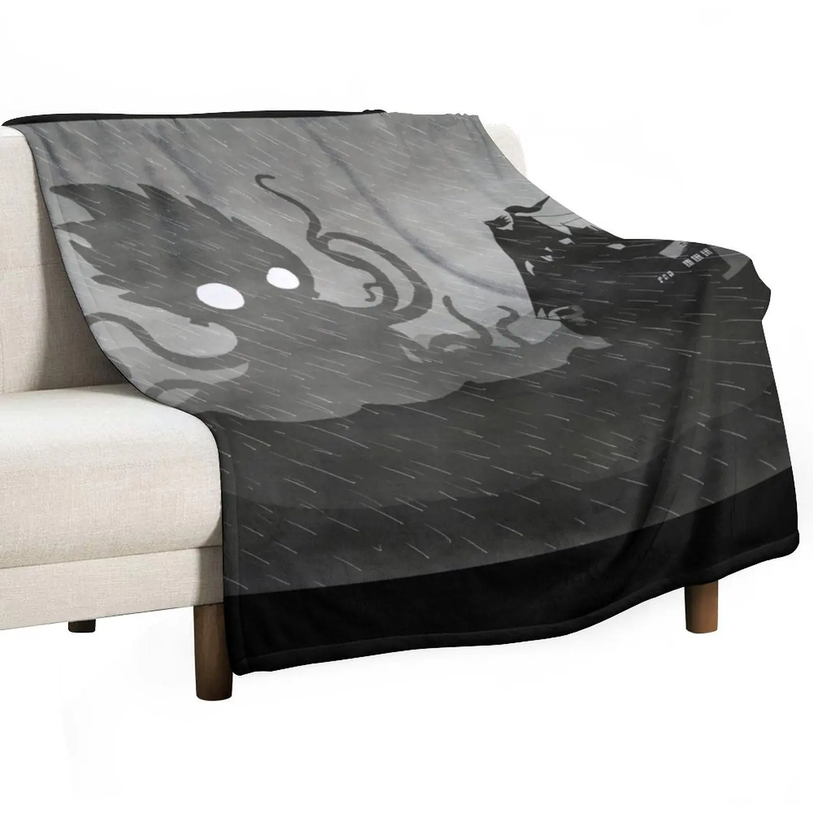 Rainy Ship & Kraken Throw Blanket Hairys Vintage Luxury Designer Blankets