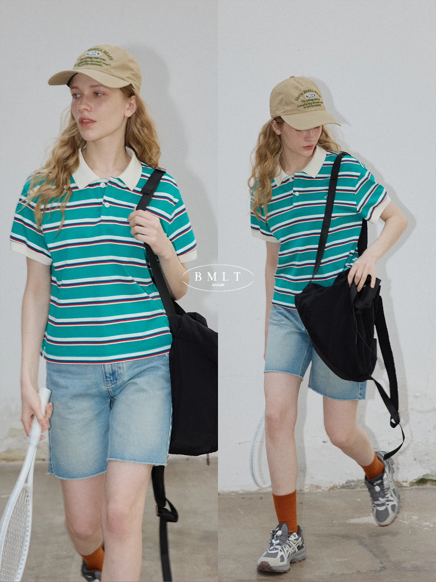 

BMLT Summer 2026 Women's Casual Cotton Polyester Blend T-Shirt Striped American Retro Short Sleeve Top Loose Fit