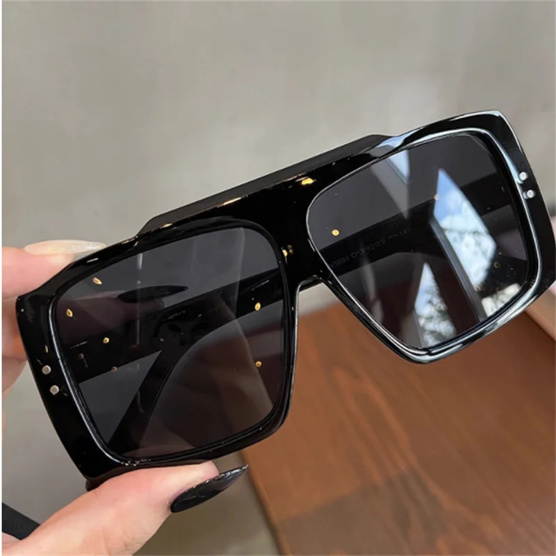 Large frame black sunglasses for women ancient sky blue color separation fashion glasses Yellow lenses UV protection uv400