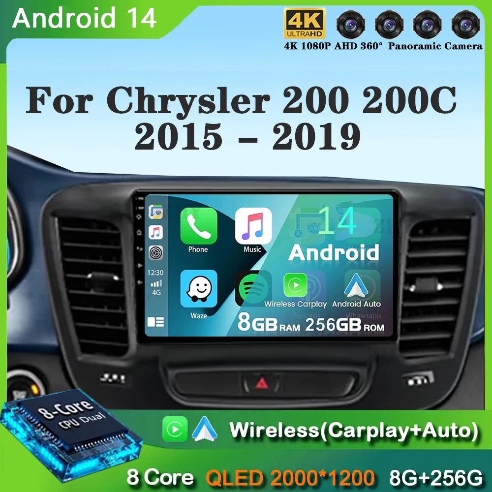 カーGPSマルチメディアラジオ,プレーヤー付きラジオ,Android 14,9インチ,ナビゲーター,ステレオ,クライスラー200用,200c,2015-2019,wifi