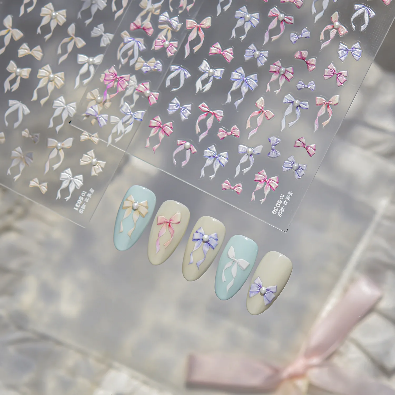 رائعة كريستال الماس مسمار ملصقات الحلو الوردي القوس 5D اللؤلؤ الشريط القوس Kont ملصقات بمادة لاصقة ذاتية للزينة رسومات أظافر #4