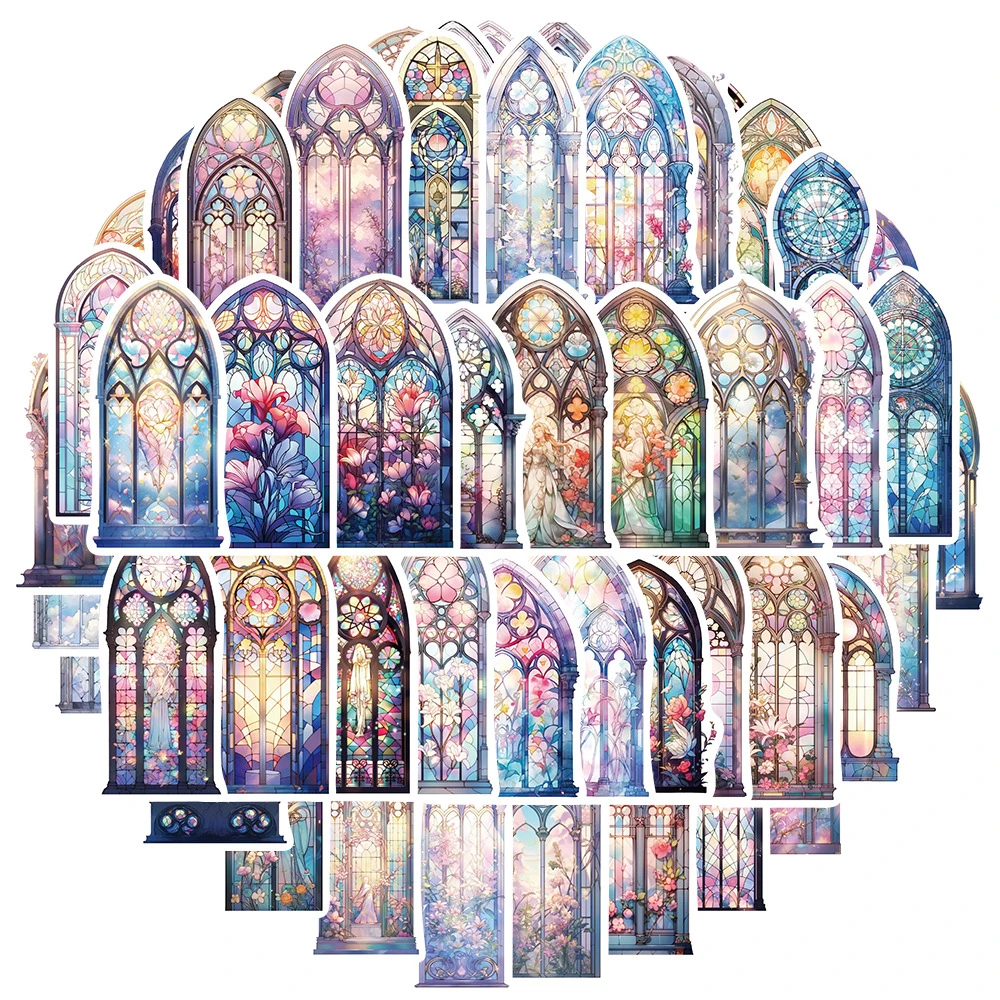 10/30/50pcs INS Style Church Glass Aesthetic Stickers Waterproof Decals Cartoon Laptop Scrapbook Phone Cool Decoration Sticker