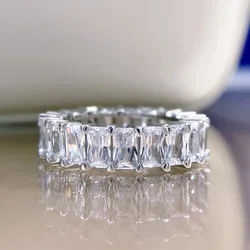 Emerald Cut 100% Real Moissanite Rings for Women Wedding Full Diamond Full Eternity Bands S925 Sterling Silver Jewelry