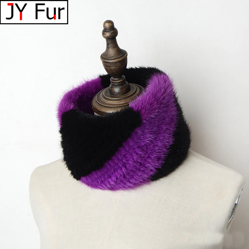 

2024 New Women Winter Real Mink Fur Scarves headbands Good Elastic Knitted Natural Mink Fur Scarf Thick Warm Lady Fur Ring Shawl