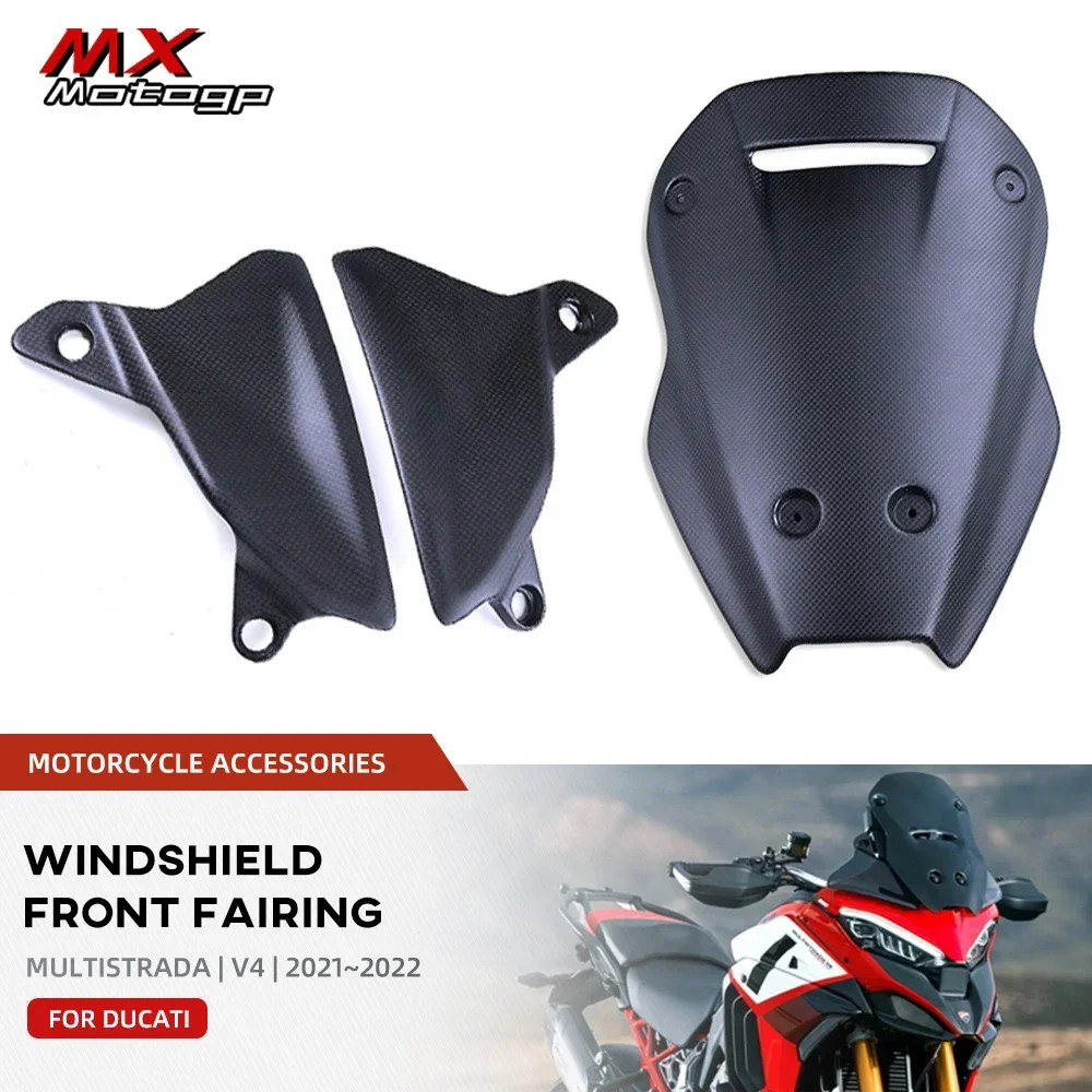 For DUCATI Multistrada V4 V4S 2021-2023 Front Windshield Windscreen Motorcycle Carbon Fiber Wind Deflector Side Panels Fairing