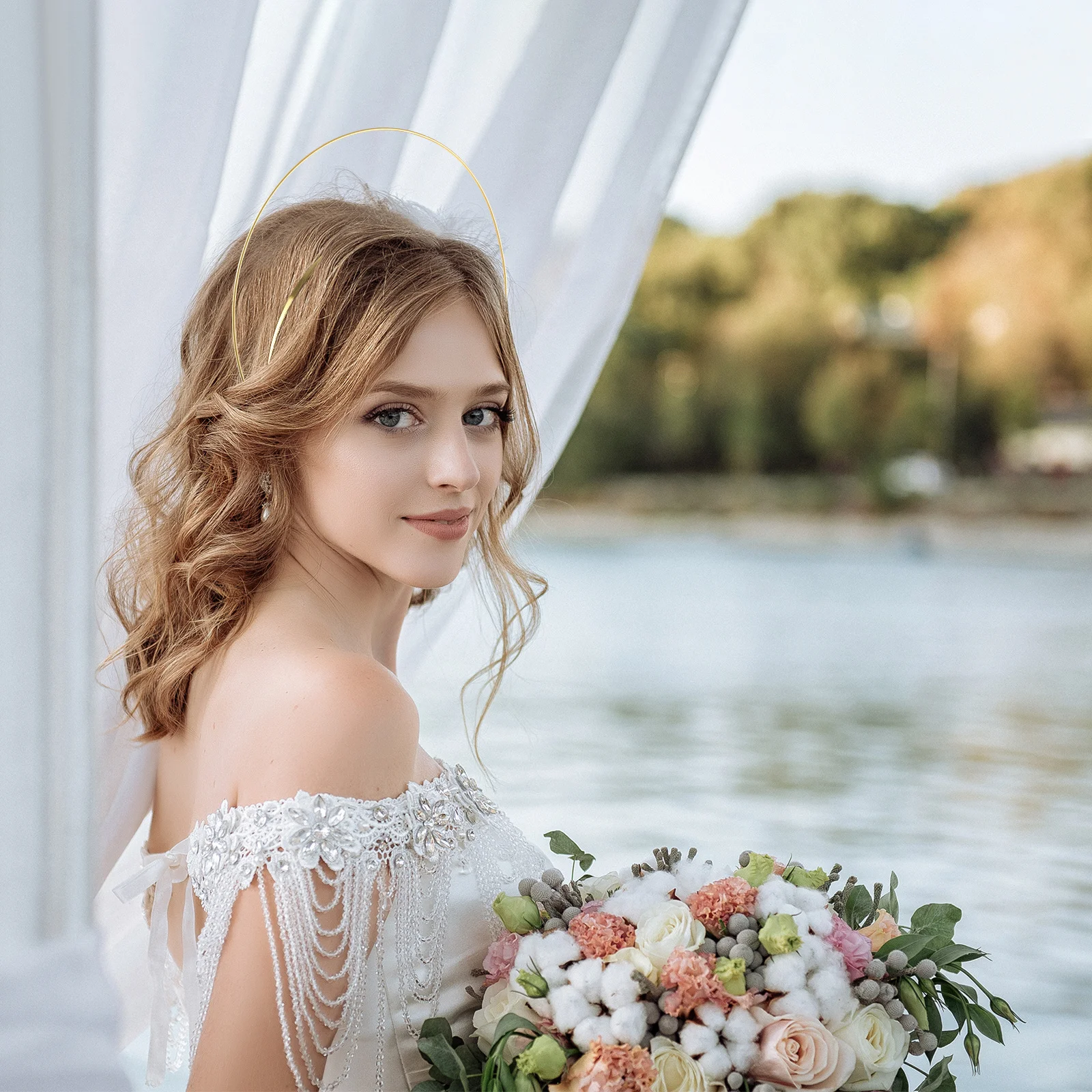 

FRCOLOR Golden Headband Angel Headdress for Weddings Photoshoots Parties