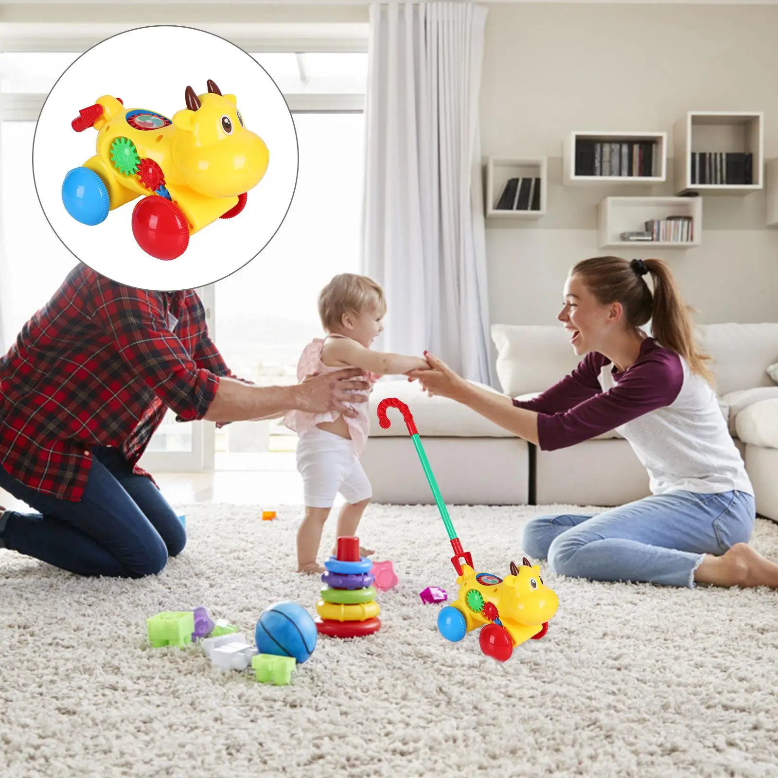 Baby Push Pull Learning Walker Toddler Toy Cart Smooth Grip Whistle Fun Hand Leg Muscles Coordination Balance Ability Toddler
