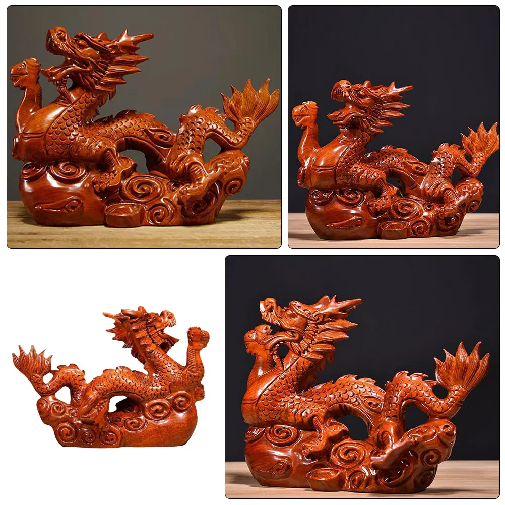 

Wooden Dragon Ornaments Chinese Sculpture Figurine New Year Feng Shui Dragons Gift Statue