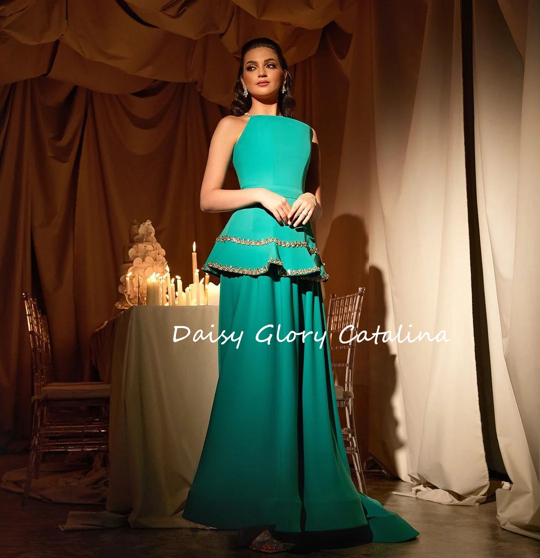 

Strapless Green Evening Dresses Sleeveless Gold Crystal Gorgeous Prom Dresses Sleeveless Lace-up Saudi Arabia Formal Party Gown