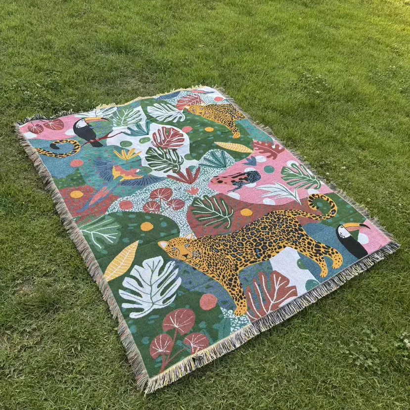Artistic Leopard Tapestry Couch Blanket Camping Decorative Atmosphere Throw Cloth Long Rectangle Hand Washable Machine Washable