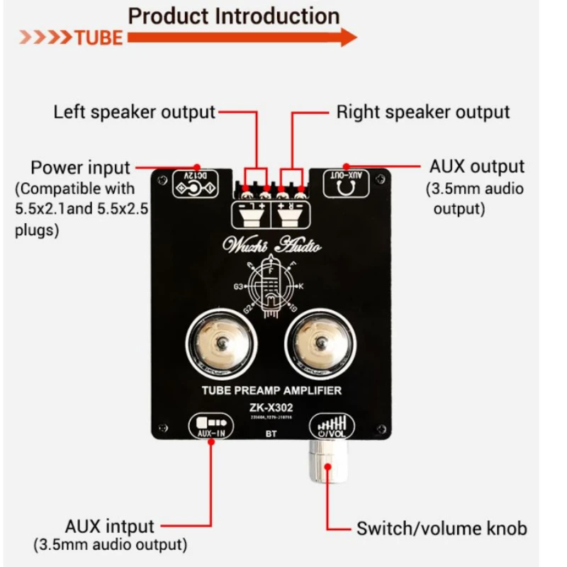 SOTAMIA Bluetooth Amplifier Audio 6J1 Vacuum Tube Preamp 30Wx2 AUX Class AB Hifi Stereo Music Home Power Amplifiers Amplificador