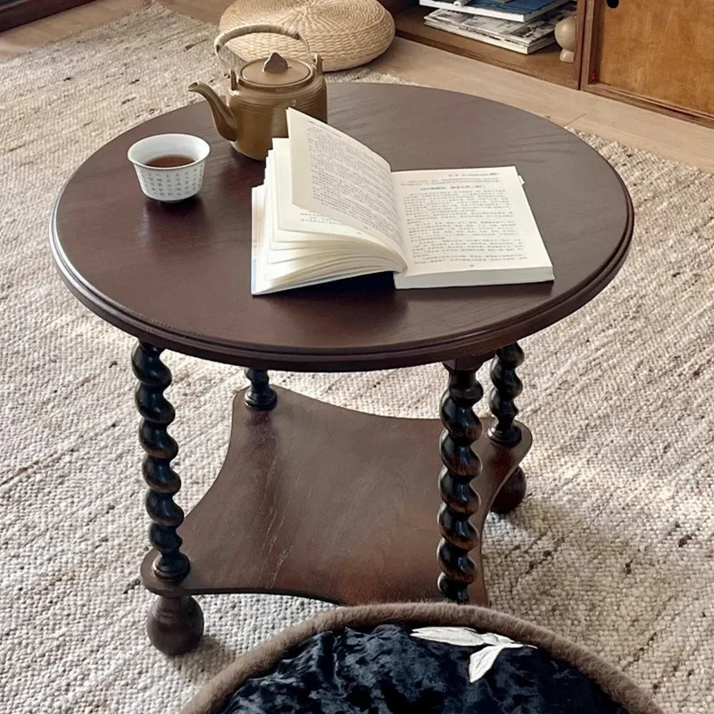 American round coffee table solid wood twist household small side table retro wood small table balcony medieval living room hous