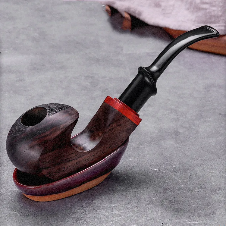 Ebony Wood Solid Churchwarden Wooden Bent Smoking Pipe Tobacco Pipe Smoke Tube Fit For 9mm Filters Gift For Father