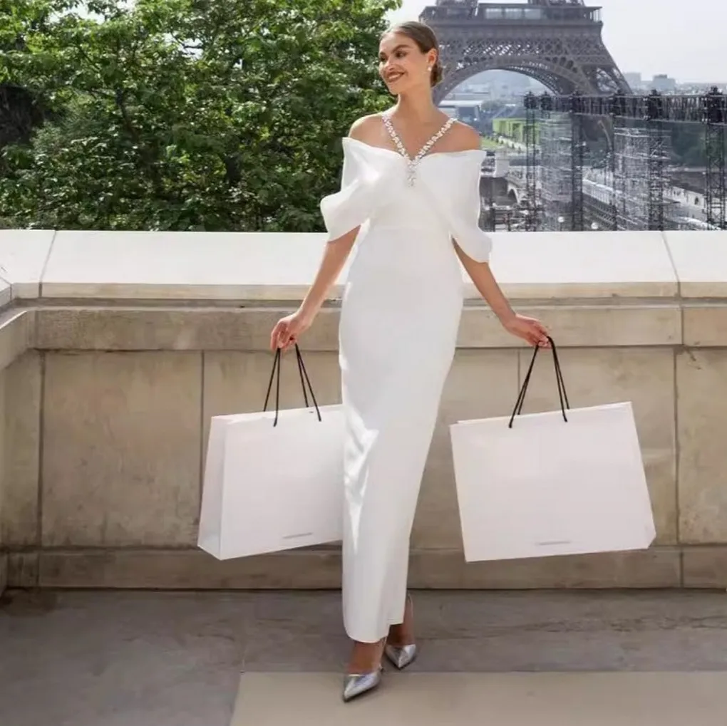 Luxury Fuchsia Prom Pageant Dress Off the Shoulder Crystal Sheath Silt Evening Party Gowns Formal Dresses Abendkleider