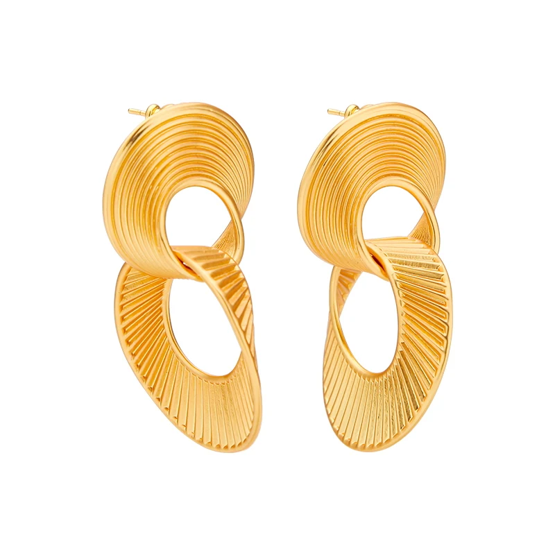 

VAROLE Vintage Matte Stripe Dangle Earrings Double Loop Long Drop Earrings For Women Fashion Jewelry Mujer Moda