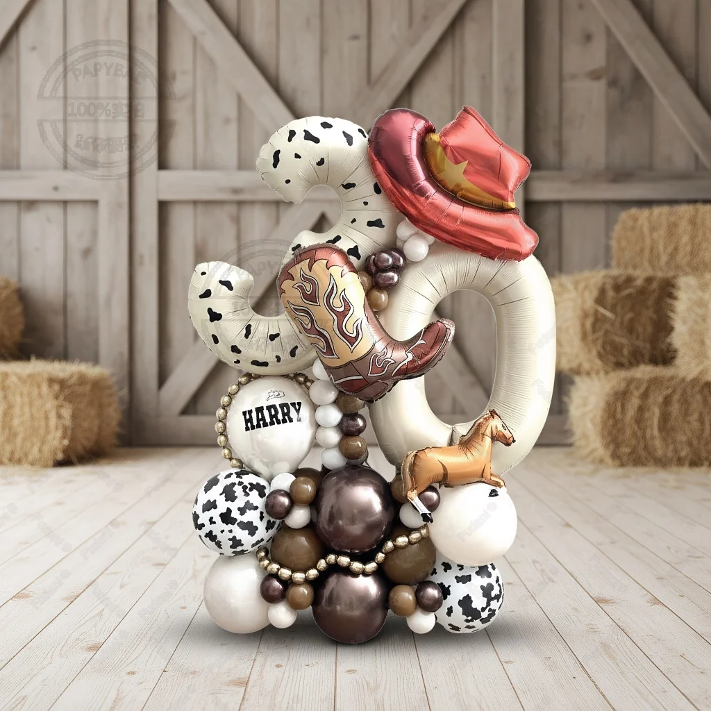 65PCS Cowboy Party Brown Cow Print Latex Balloon Garland Balloon Column Set Cowboy Tribe Theme Birthday Party Decor Supplies