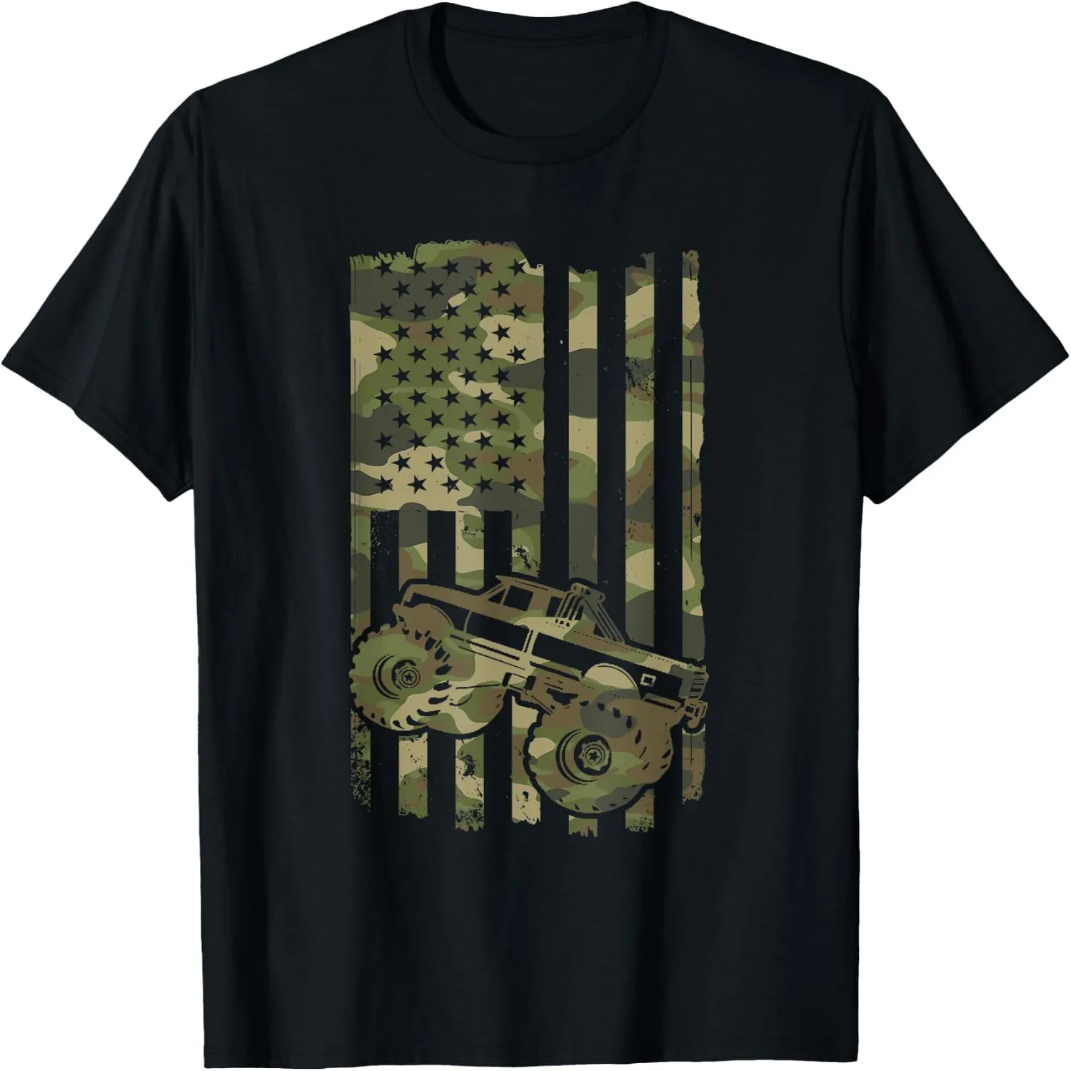 Monster Trucker Retro Monster Truck USA Flag 4th July T-Shirt