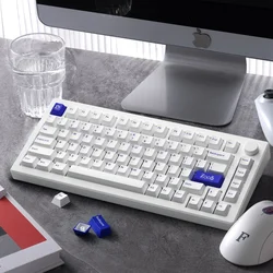 Akko-Teclado mecánico con cable, montaje de junta de intercambio en caliente con perilla por tecla Flex-Cut PCB Clacky Sound, azul sobre blanco 75%, MOD 007 PC