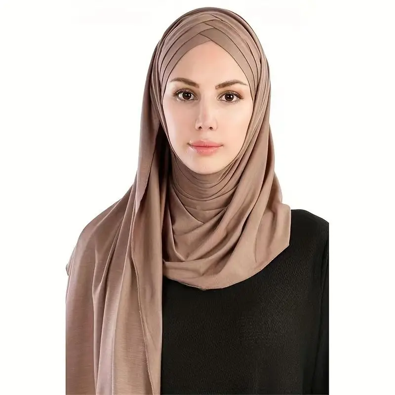 Muçulmano hijab lenços para as mulheres, 100% algodão, Presewn Jersey, xale, turbante, 2024