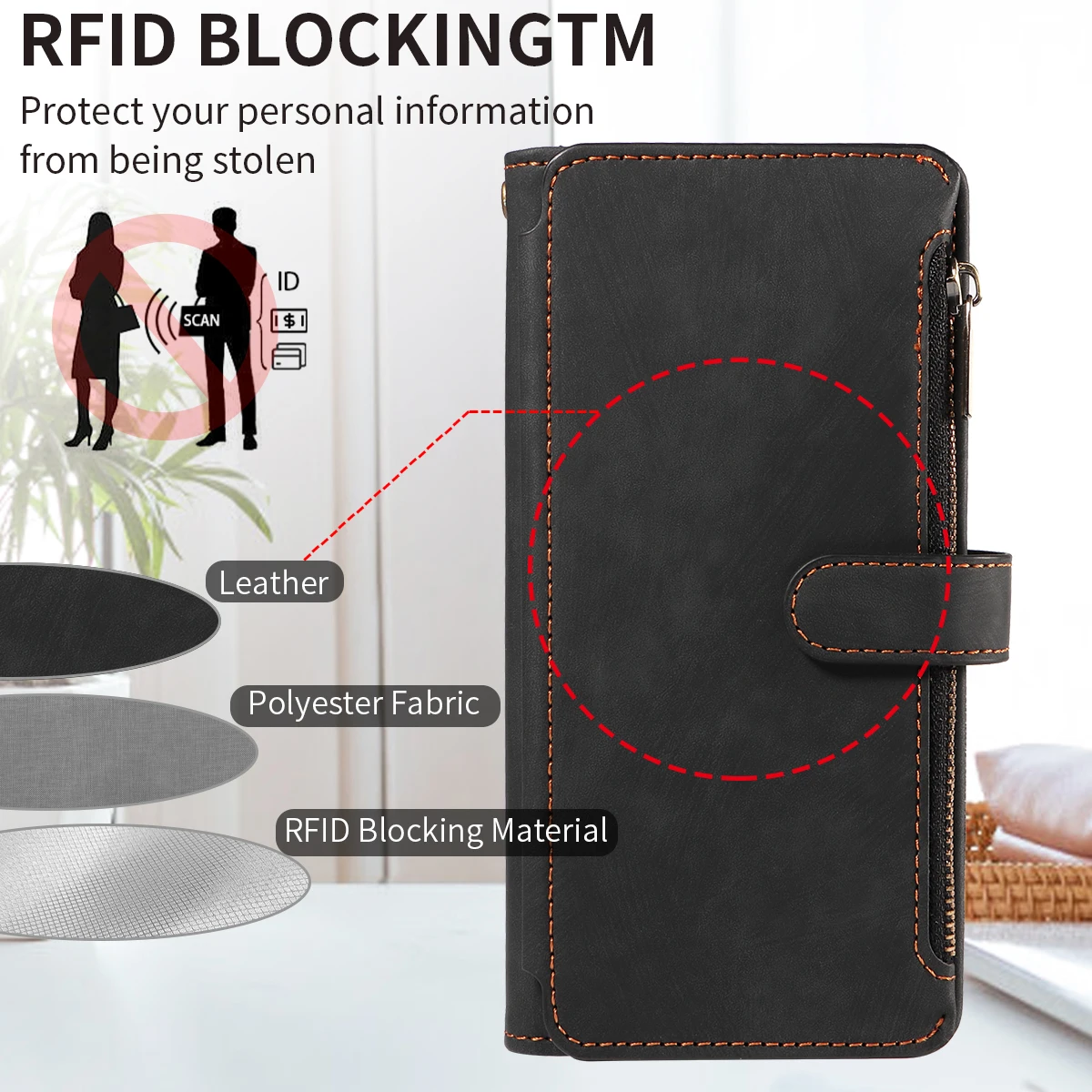High Quality Phone Case for Samsung Galaxy S23 Ultra S24 Ultra Leather Purse-style Multi-slot Zipper Flip Phone Case image 6