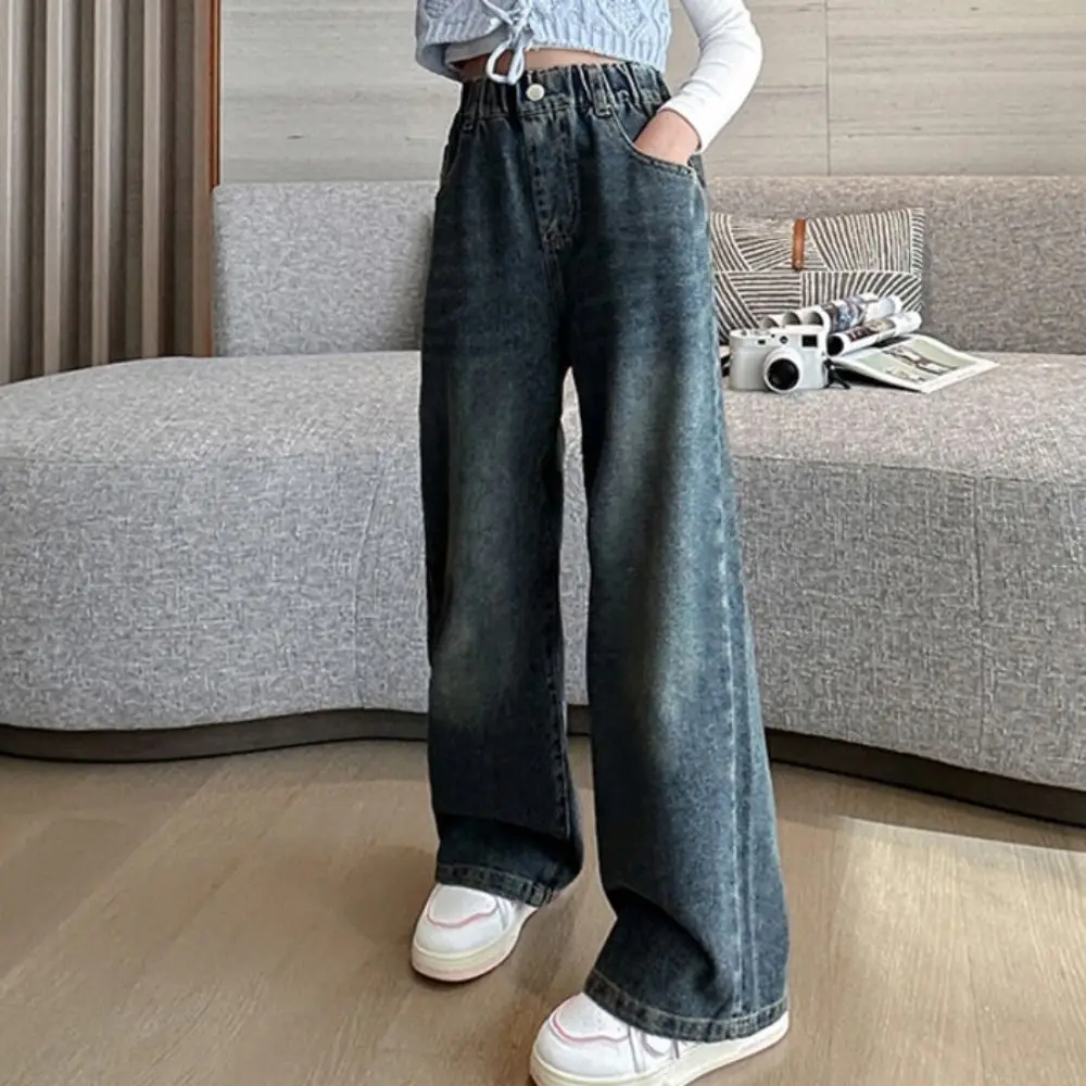 

Милые джинсы с бантом, прямые детские джинсы с высокой талией Y2K, широкие ковбойские штаны, джинсовые брюки для маленьких девочек, уличная одежда