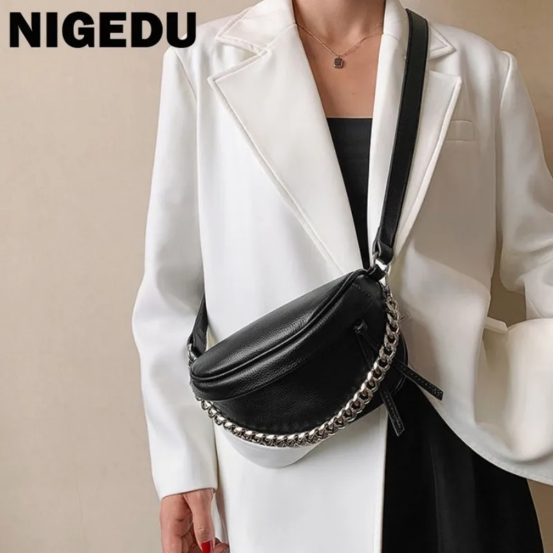 NIGEDU Wide strap Women crossbody bags High quality PU leather shoulder bag designer Chain female Handbags and wallet bolsas